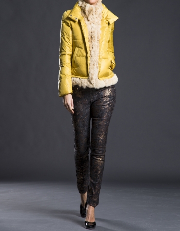 Mustard fur quilted jacket 