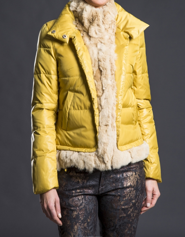 Mustard fur quilted jacket 