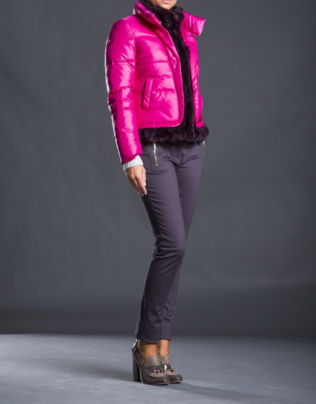 Fuchsia quilted jacket  with fur