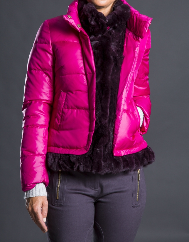 Fuchsia quilted jacket  with fur