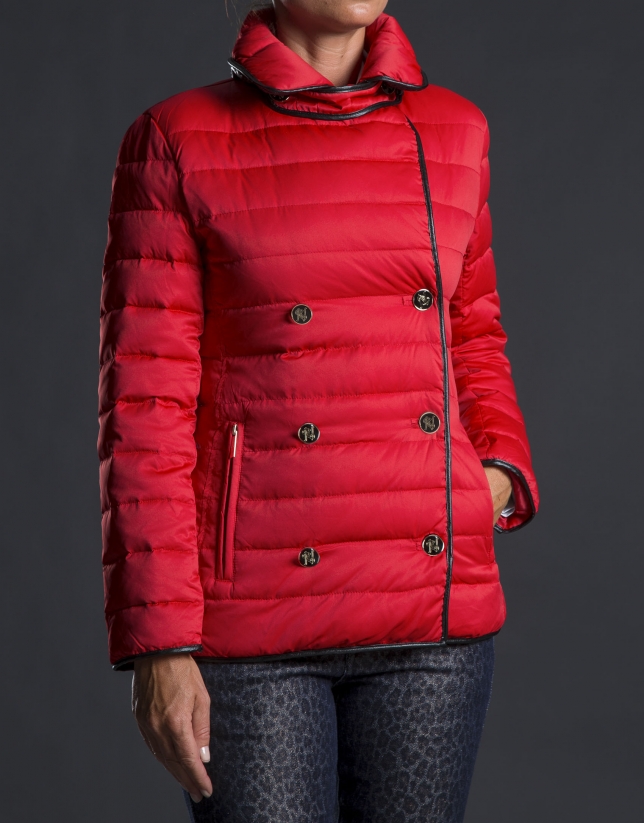 Red double-breasted ski jacket with trimming 