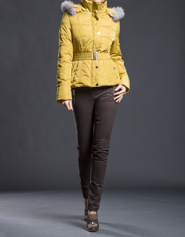 Mustard quilted jacket with hood