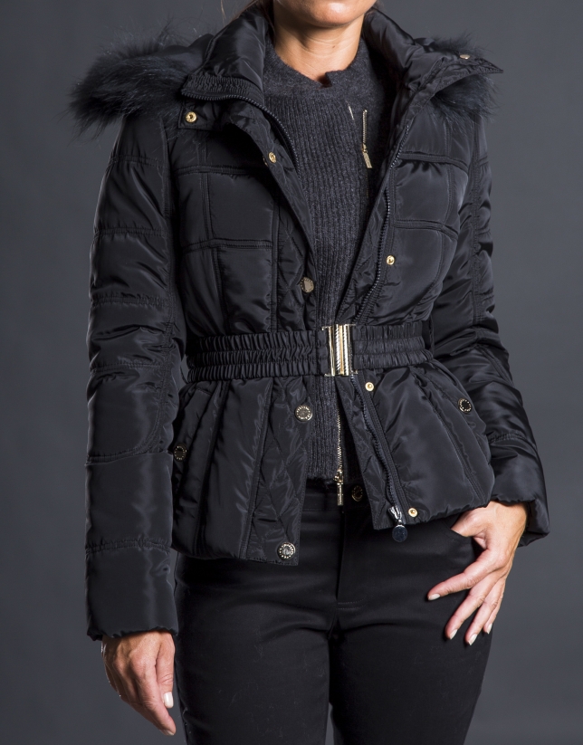 Black quilted jacket with hood 