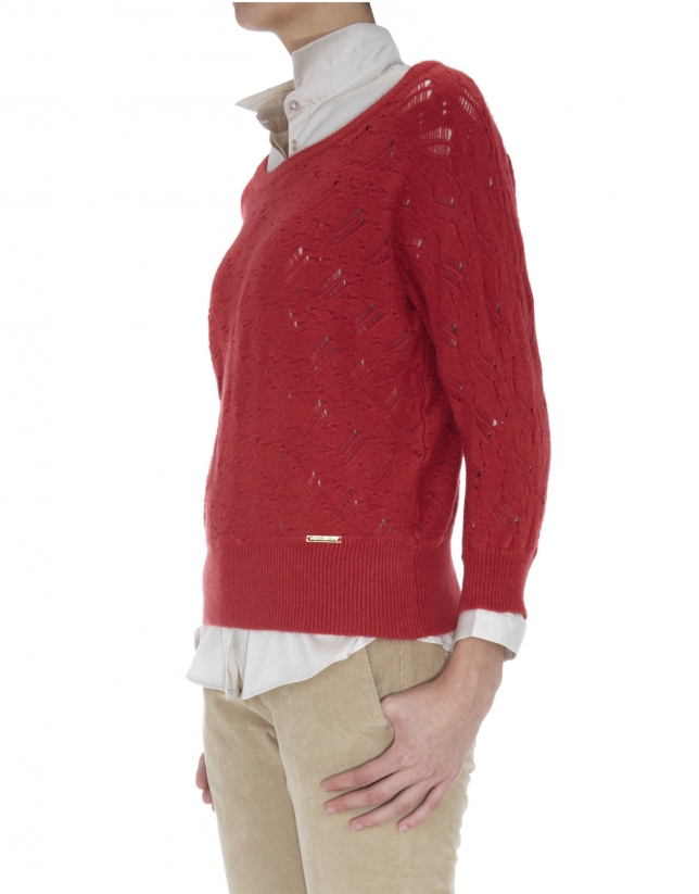 Red openwork sweater 