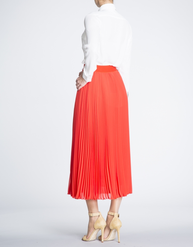 Coral long pleated skirt