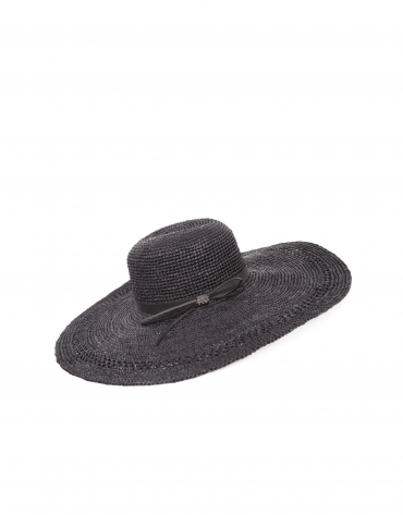 Black raffia wide-brimmed sun hat 