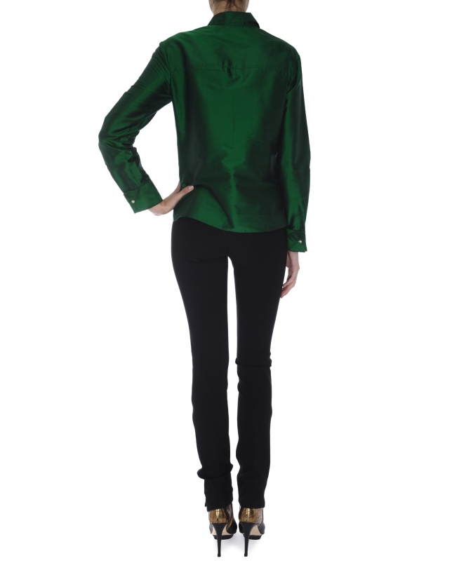 Green long- sleeved silk blouse 