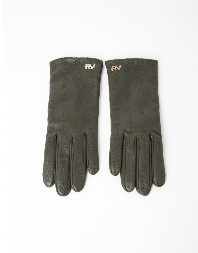 Green lambskin leather gloves
