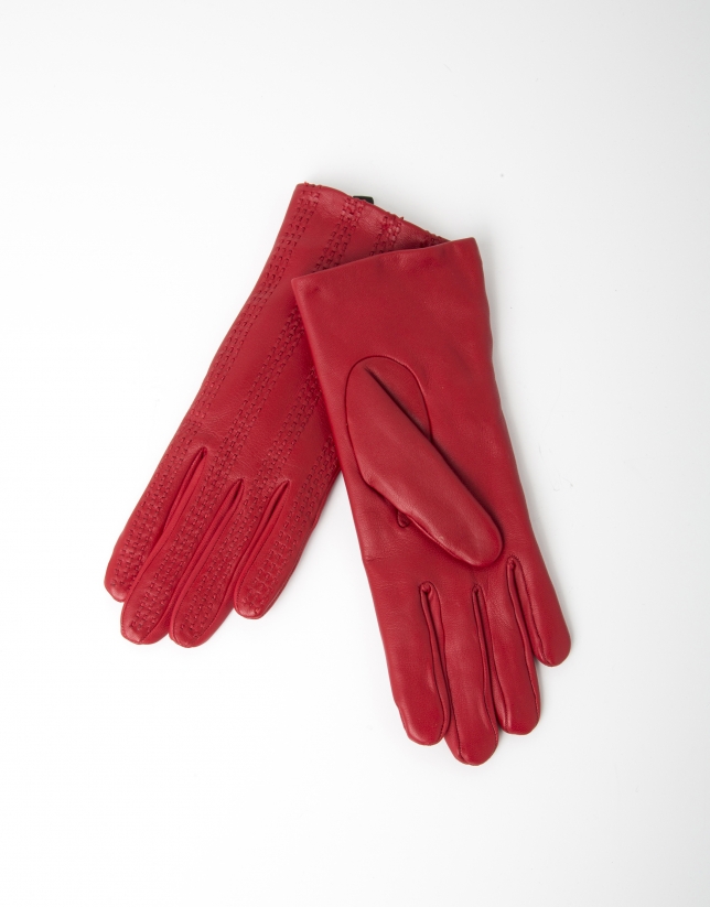 Red lambskin leather gloves