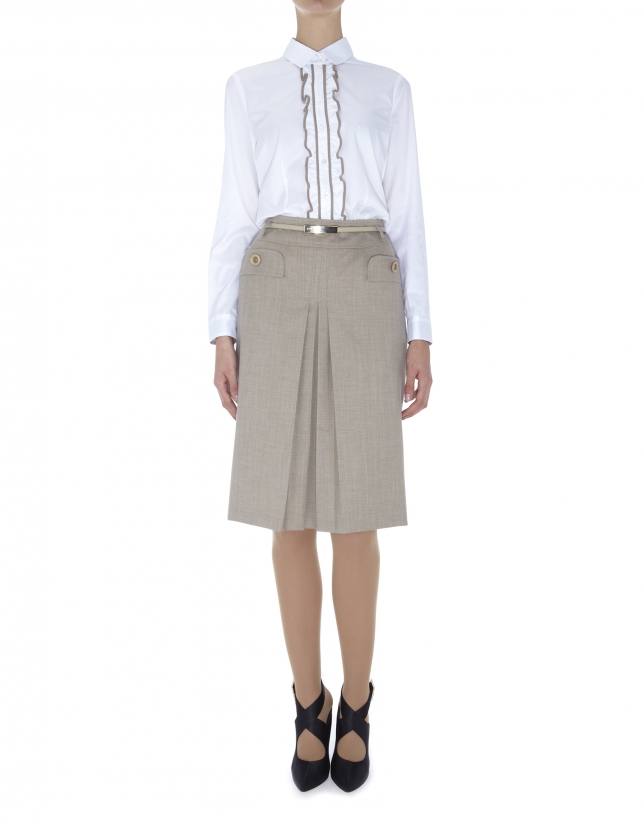 Beige front pleated skirt 