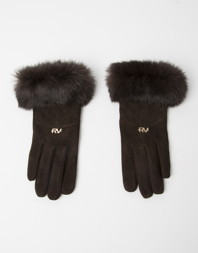 Brown fur and leather gloves