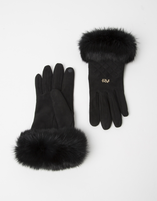 Black fur and leather gloves