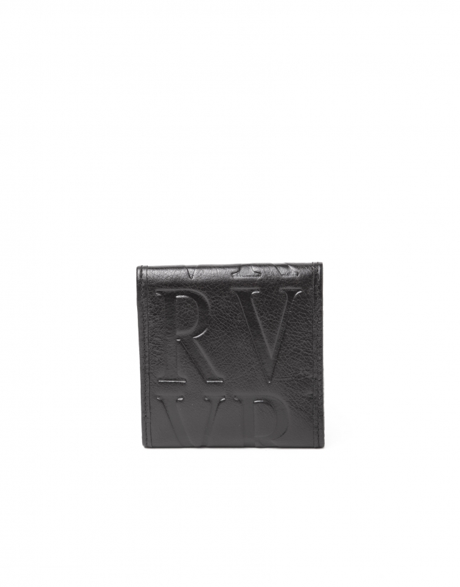 Monedero pequeño negro piel grabada RV. 
