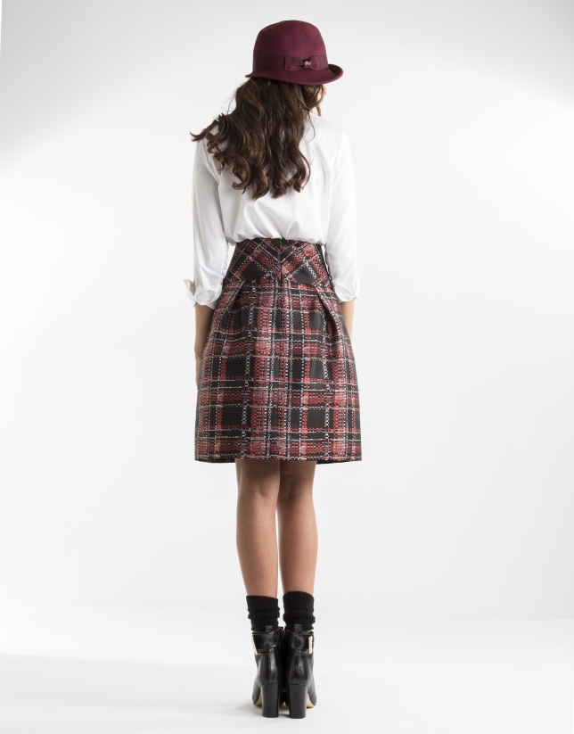 Red checked jacquard skirt