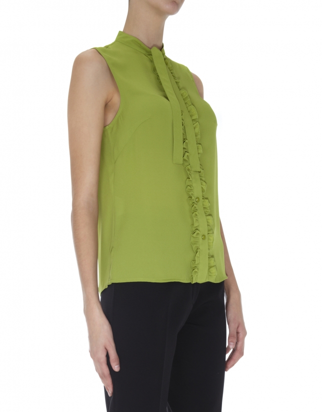 Olive green top with bow at neck 