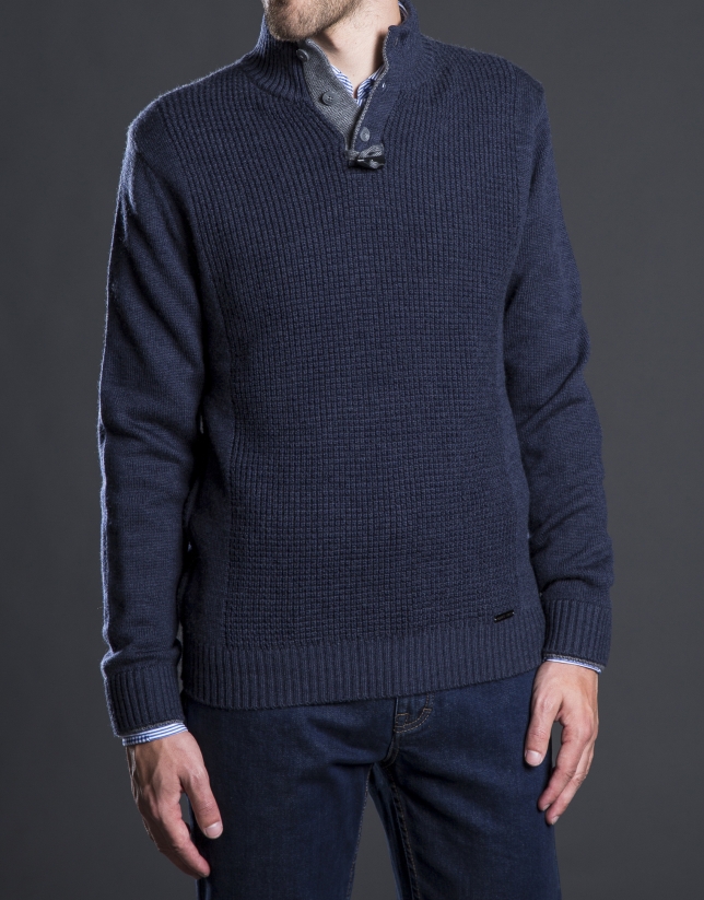 Blue structured turtle neck sweater 