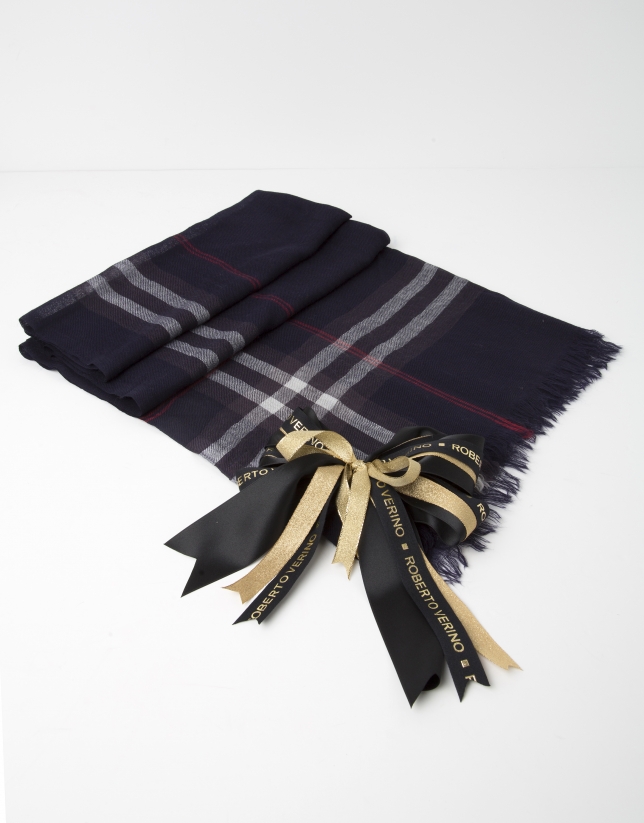 Navy and red checked scarf