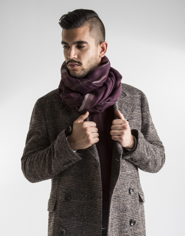 Burgundy and beige checked scarf