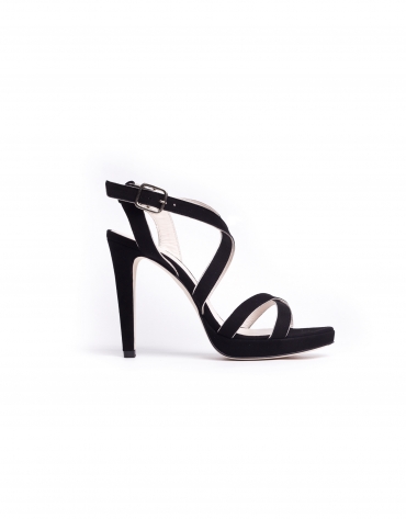 MONACO:  High heel sandals with black and gold strips