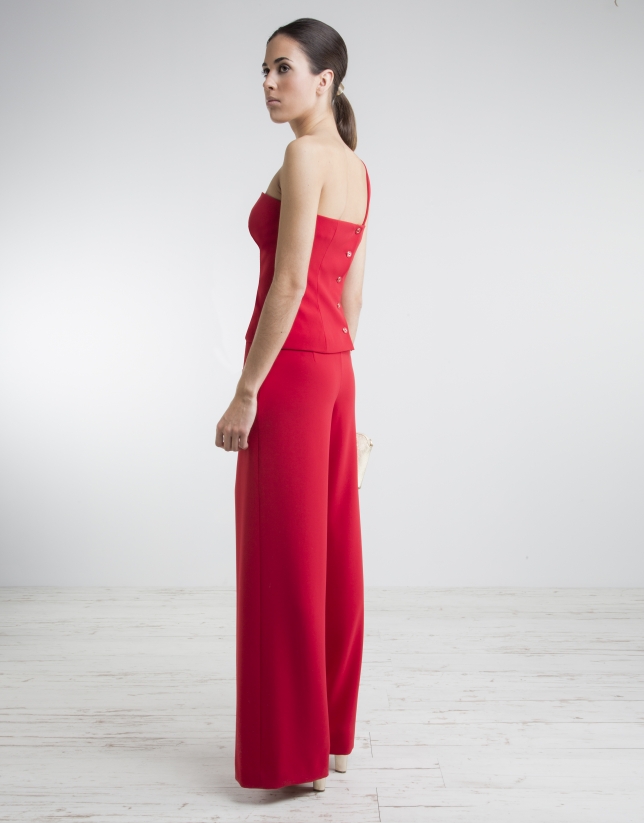 Red top with asymmetric neckline