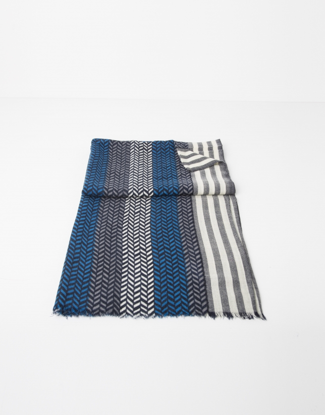 Grey and blue herringbone scarf