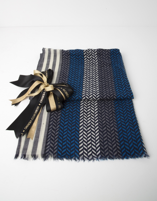 Grey and blue herringbone scarf