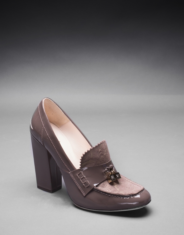 Patent leather Berna shoes with metallic and brocade leather 