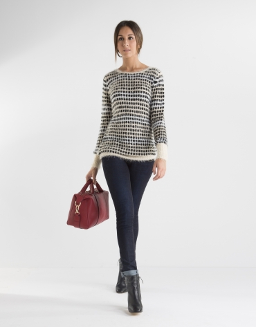Long black and beige sweater with design