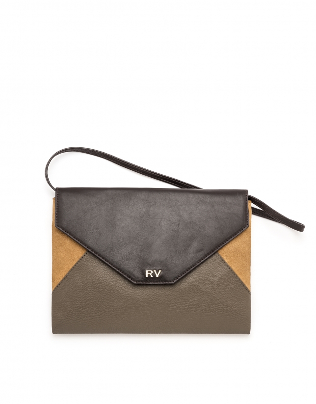 Gray leather Patchwork Envelope Clutch