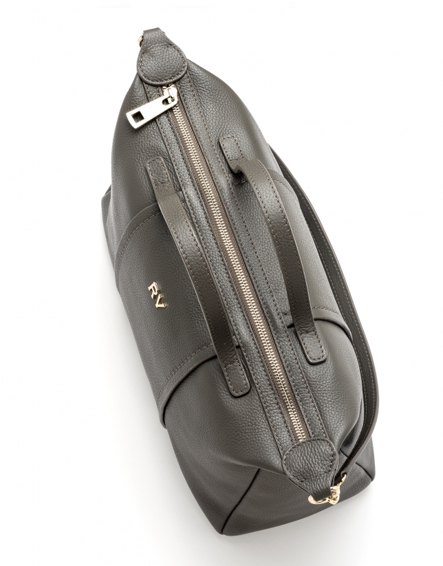 Taupe leather bowling bag Samuel