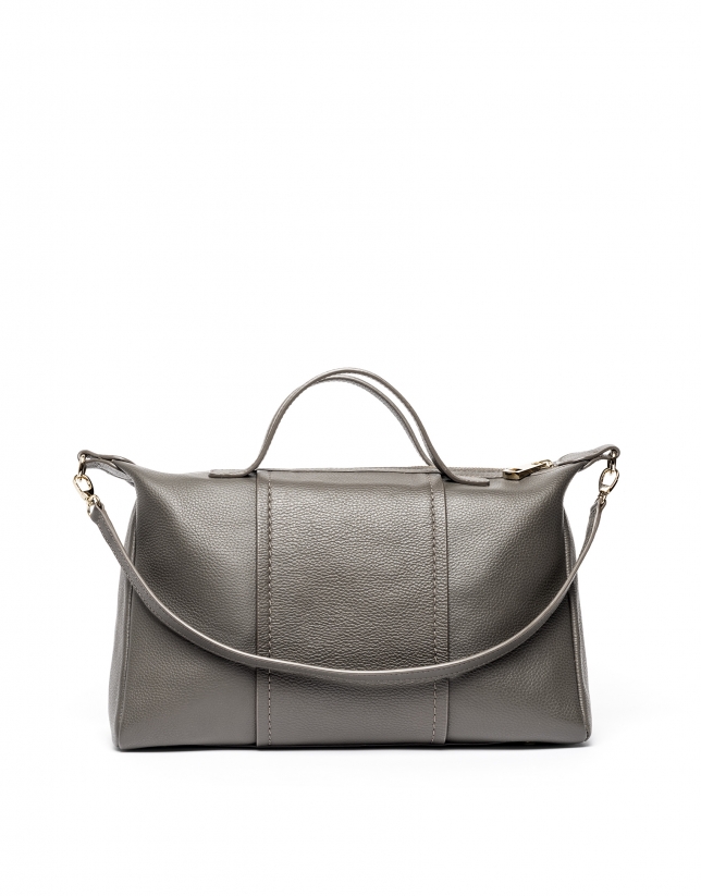 Taupe leather bowling bag Samuel