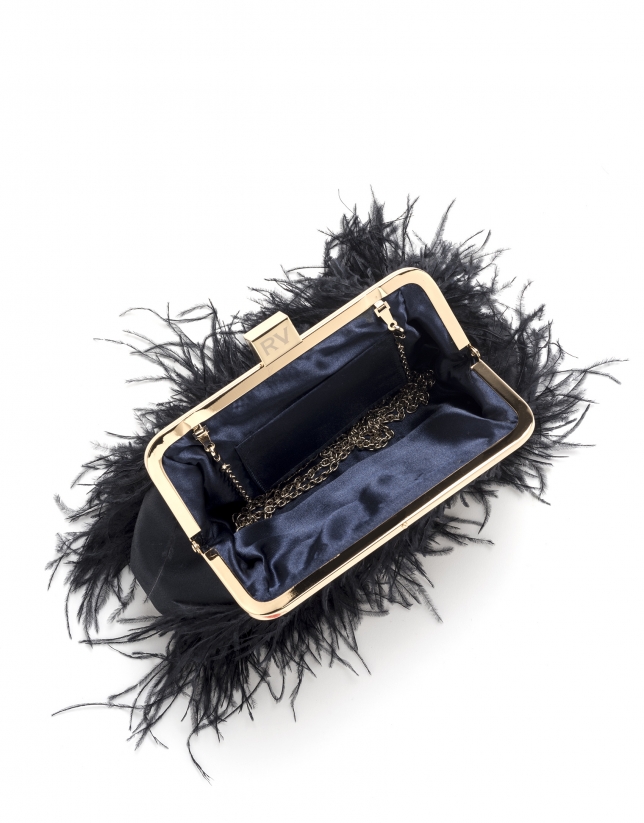 Midnight blue clutch with feathers Royal