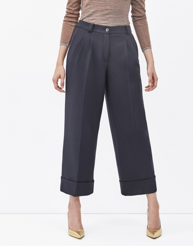 Pantalón culotte azul - Pantalones - Mujer | Roberto Verino