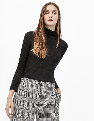 Black sweater with stovepipe collar
