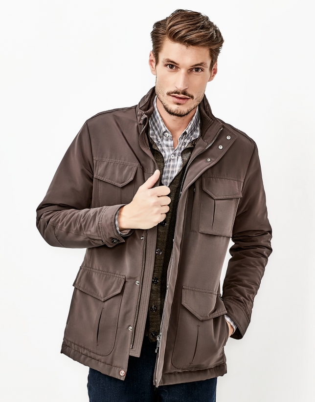 Brown quilted parka
