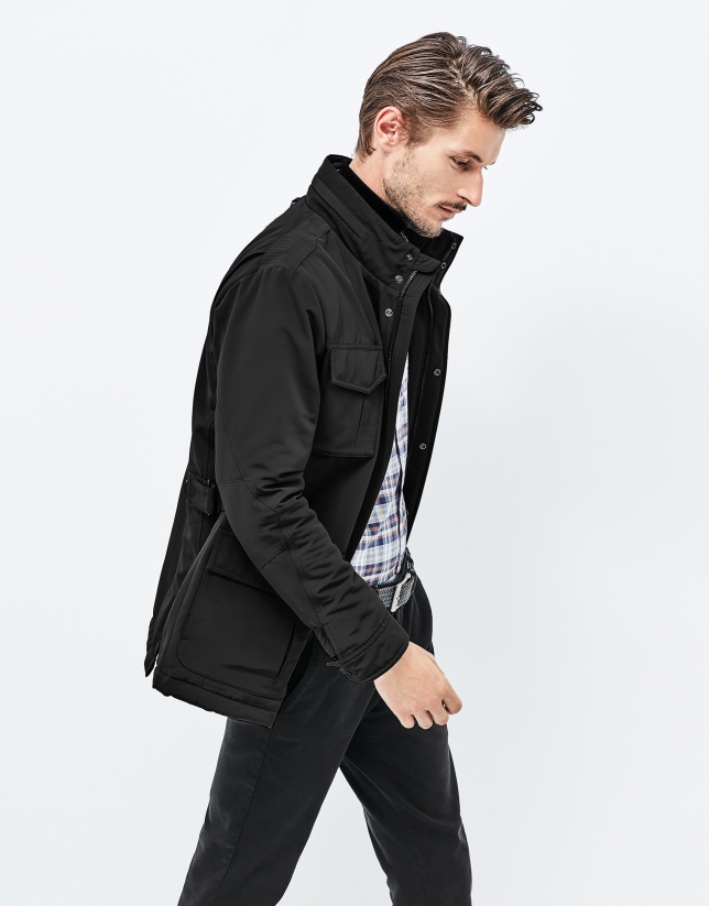 Black quilted parka