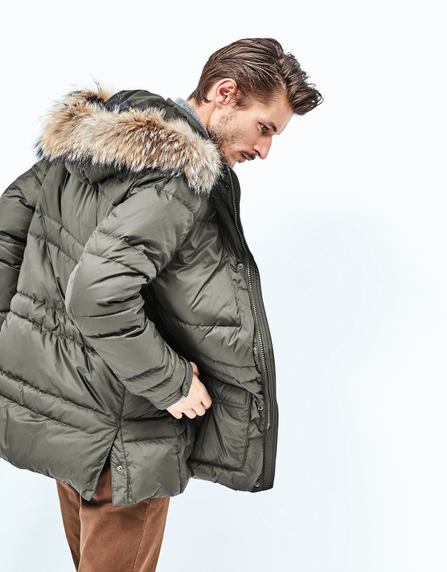 Green long quilted parka