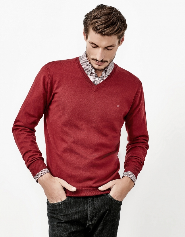 Burgundy V-neck sweater