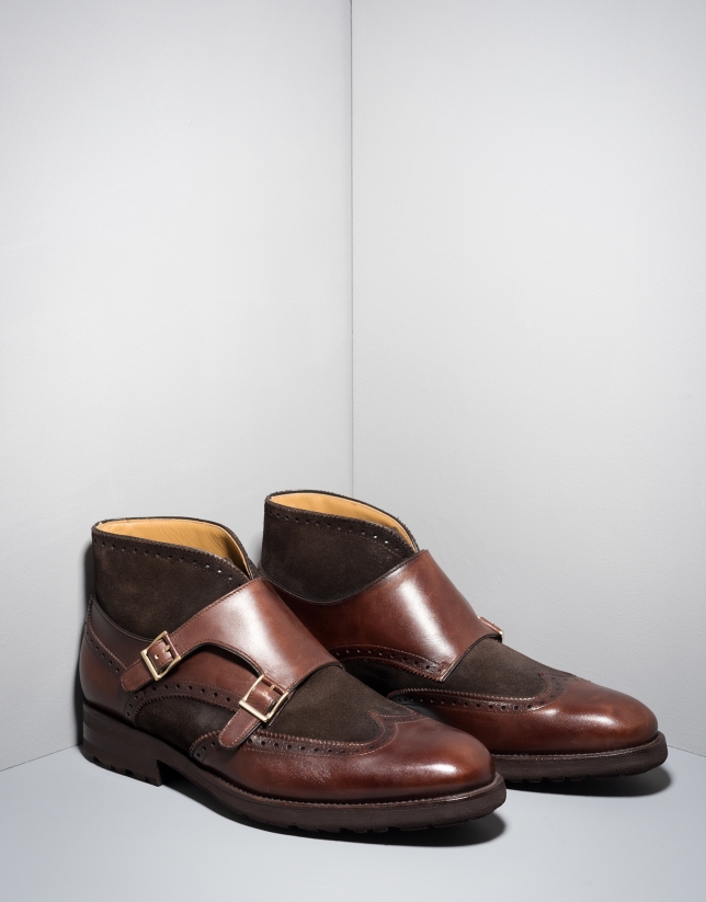 Brown Monk ankle boots with two buckles