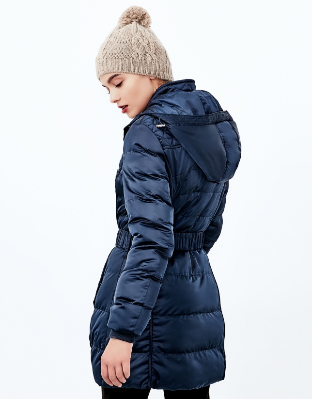Blue hooded and quilted parka 