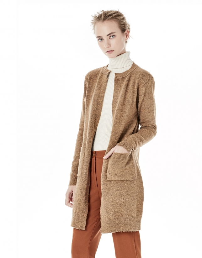 Beige long jacket with pockets