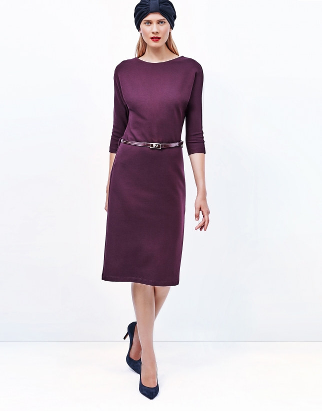 Aubergine dress with boat neck