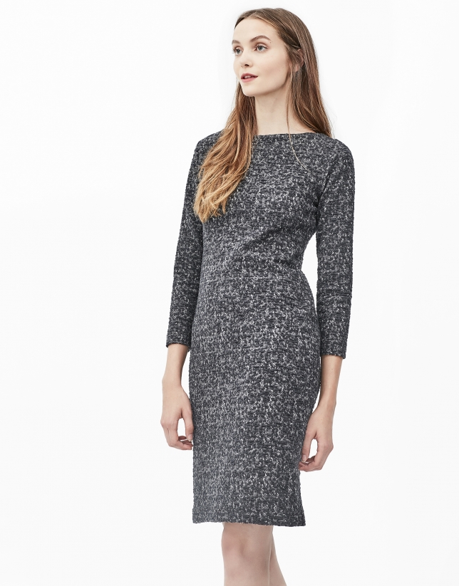 Grey knit dress with boat neck