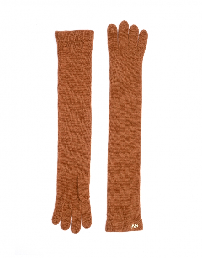 Long terra cotta knit gloves