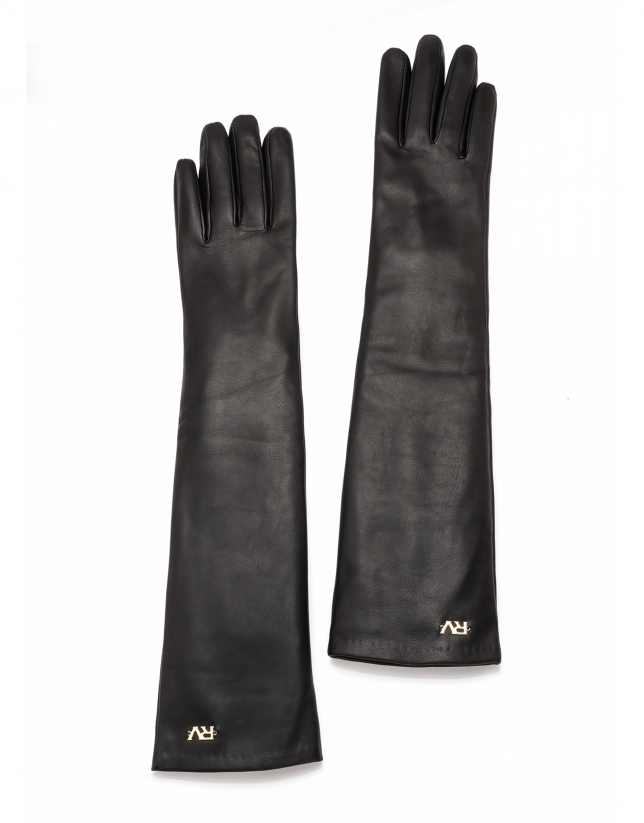 Long black leather gloves