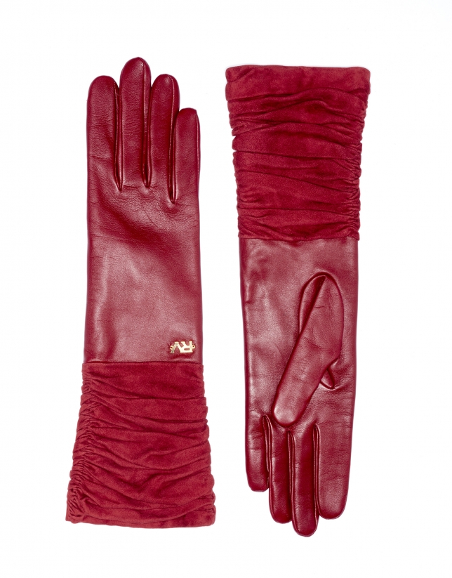 Long burgundy suede /leather gloves