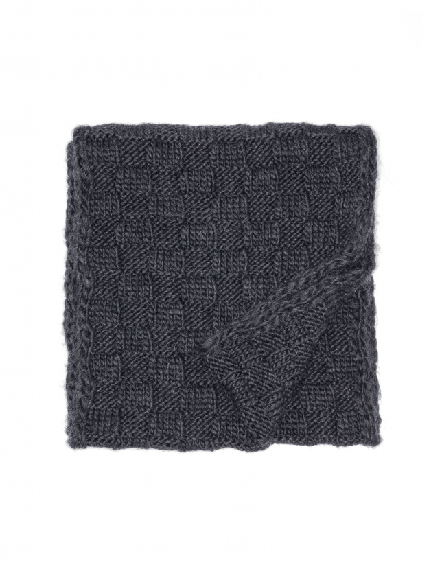 Gray jacquard knit tube scarf