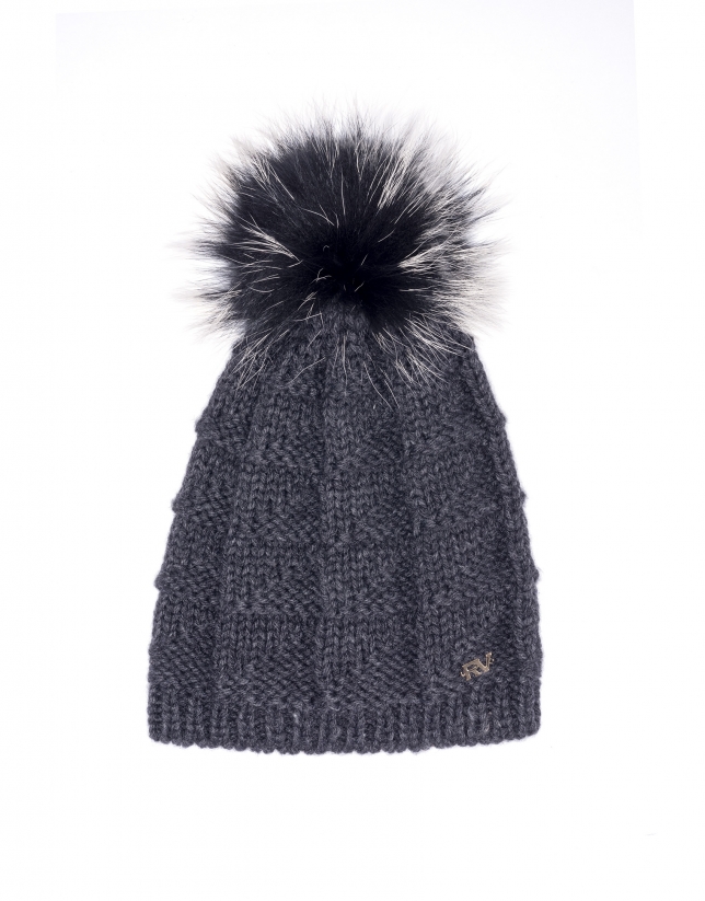 Gray knit cap with pompom