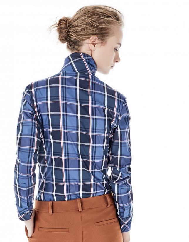 Blue checked shirt with bow