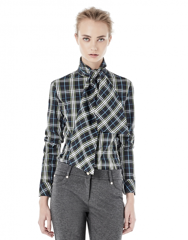 Green checked shirt with bow